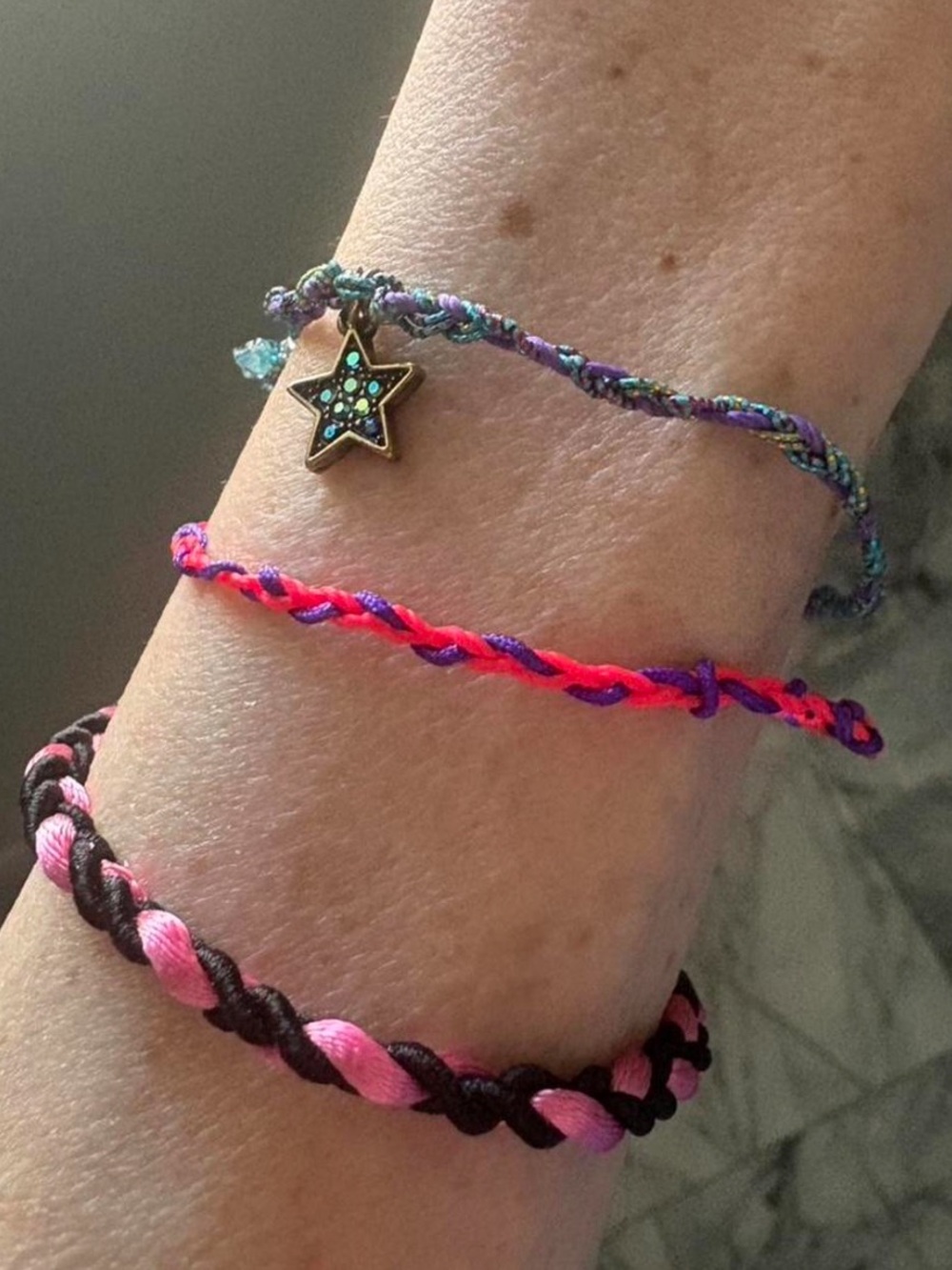 Handmade Pink & Purple Braided Friendship Bracelets with Star Charm